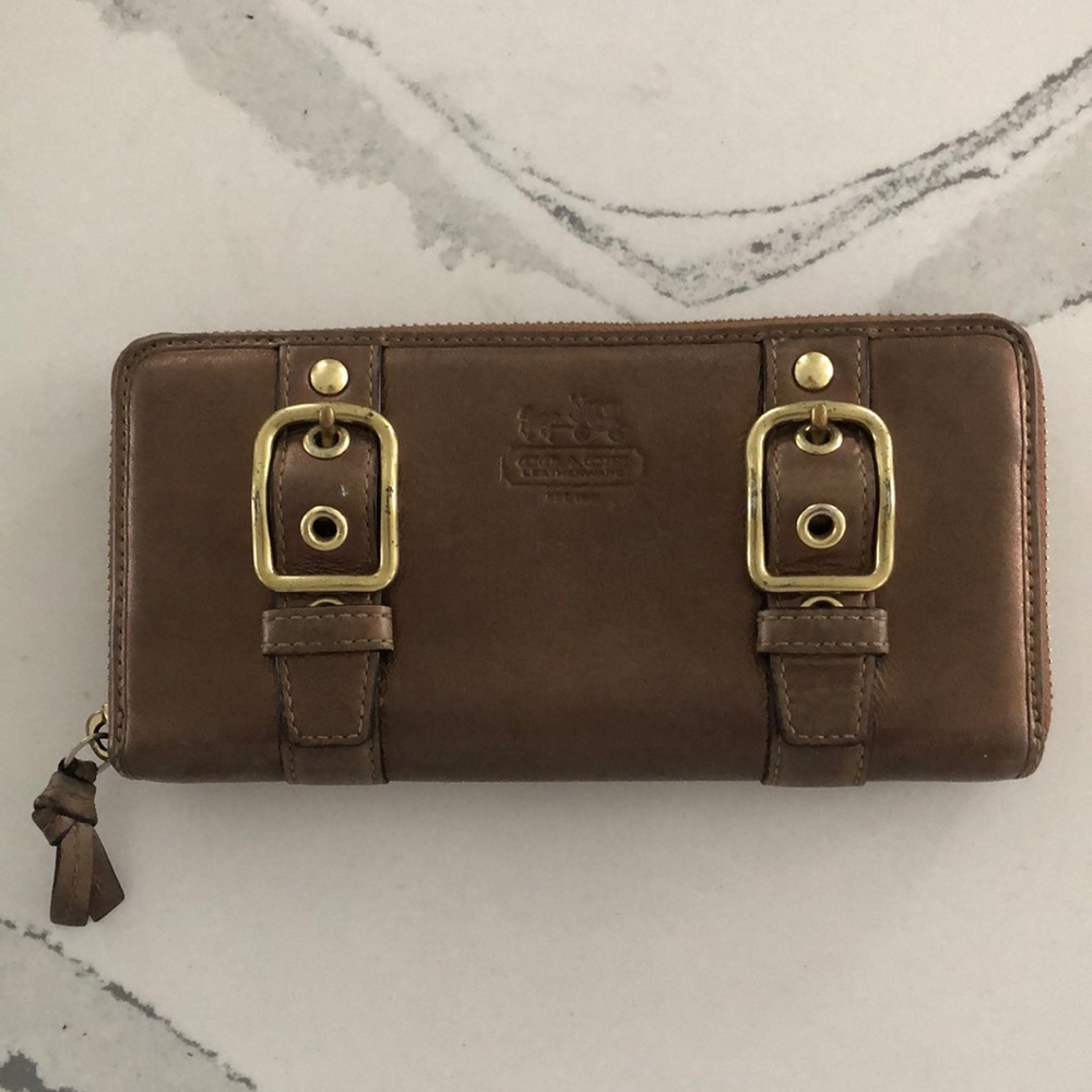Coach zip-around metallic wallet